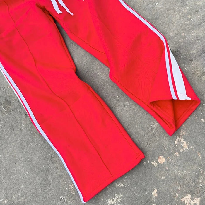 HUILIN Factory custom baggy trouser jersey heavywweight sweatpants side stripe straight leg mens track pants for men