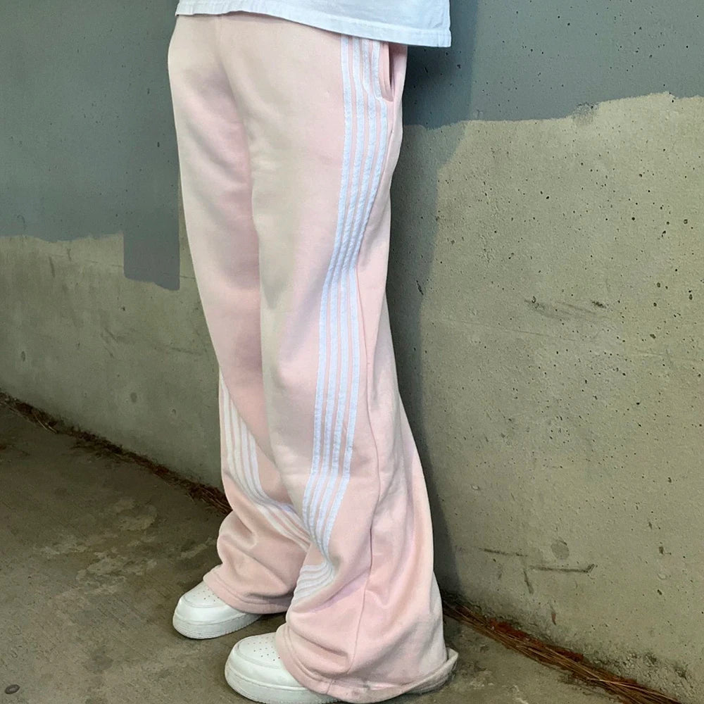 Huilin Customized Vintage Washed Heavyweight Cotton Jogger Track Pants Men Sun Faded Wide Leg Striped Sweatpants