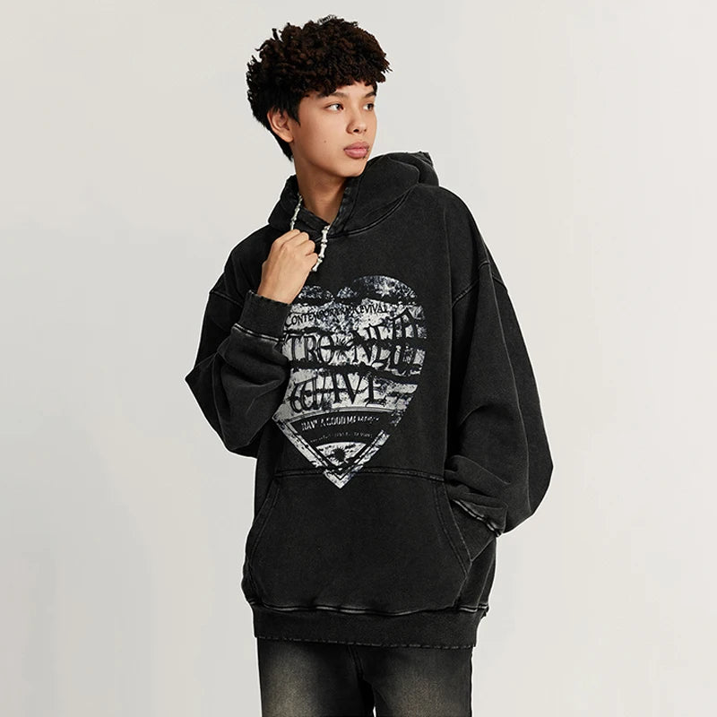 Huili Wholesale Customizable 450 Gsm Heavy Weight Unisex Bulk Men Dgt Print Vintage Streetwear Hoodie