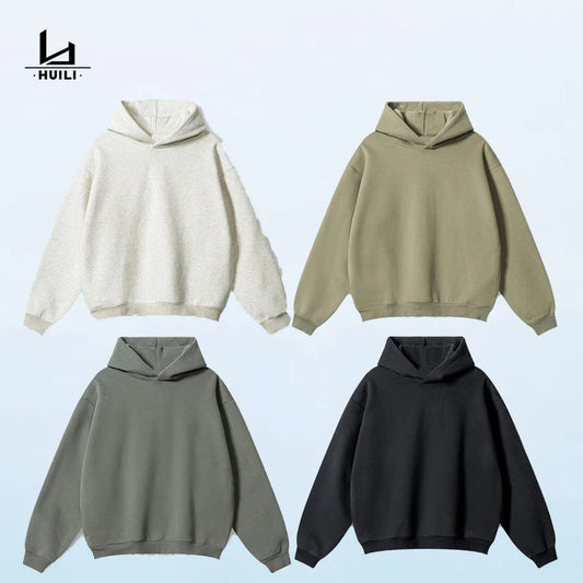 Huili Wholesale Custom Logo Brand Oversize Hoodie Sweatshirts Solid Color Plus Size Custom Pullover Hoodie