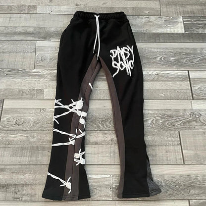 factory custom Logo fleece joggers sweatpants 100% cotton 3D Puff Print french terry baggy stacked flare sweat pants men