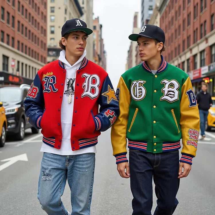 Street wear Men's Jacket Colored cotton Factory Custom Contrast Color Patchwork Varsity Letterman Jacket