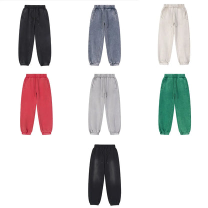 Trending Streetwear Supplier Low MOQ Vintage Fleece Lined Blank Custom Logo Unisex Snowflake Wash Jogger Pants