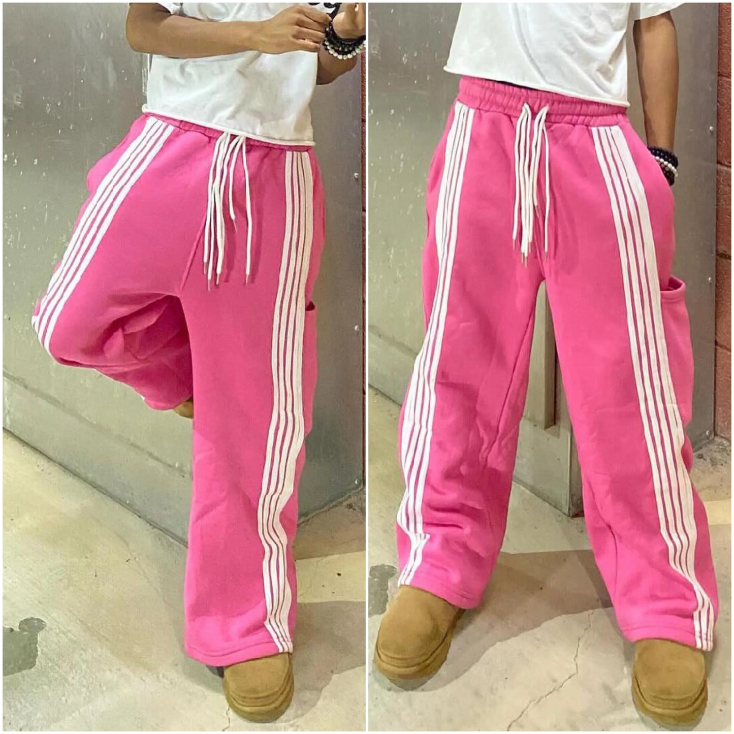 Factory Hot Selling Heavyweight Cotton Drawstring Waist Wide Leg Sweatpants Men Baggy Oversized Striped Side Sweat Pants