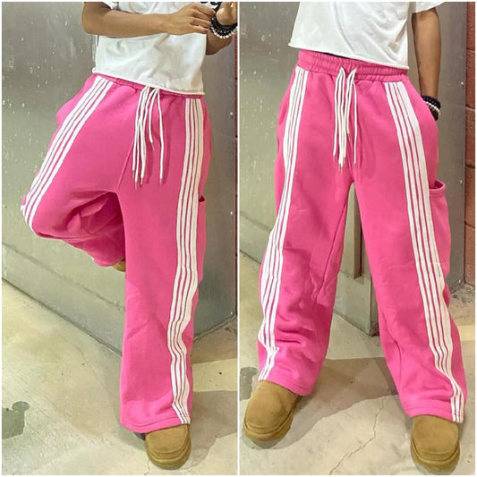 Huilin Factory Hot Selling Heavyweight Cotton Drawstring Waist Wide Leg Sweatpants Men Baggy Oversized Striped Side Sweat Pants