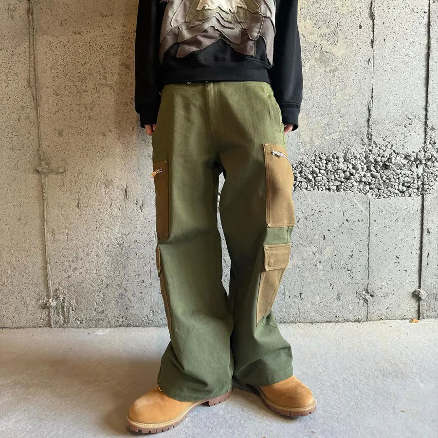 Huiln Hot Selling Streetwear Parachute Pants Oversized Fit Men Custom Cargo Pants Solid Color Wide Leg Baggy Pannts For Men