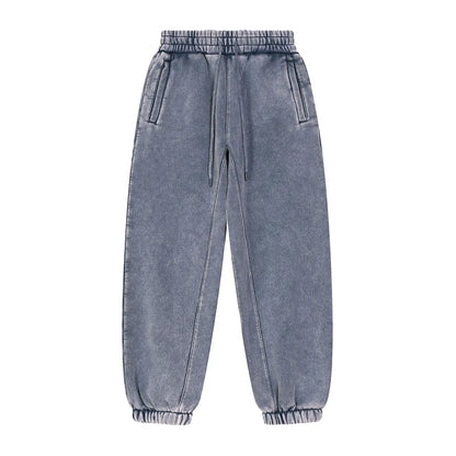 Trending Streetwear Supplier Low MOQ Vintage Fleece Lined Blank Custom Logo Unisex Snowflake Wash Jogger Pants