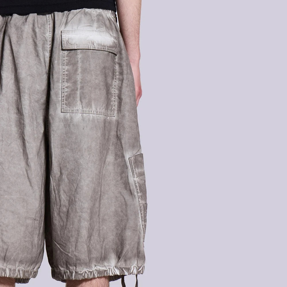 Huilin High Quality Custom Thick Cotton Cargo Shorts Men Vintage Oil Washed Baggy Wide Leg Parachute Shorts Pants