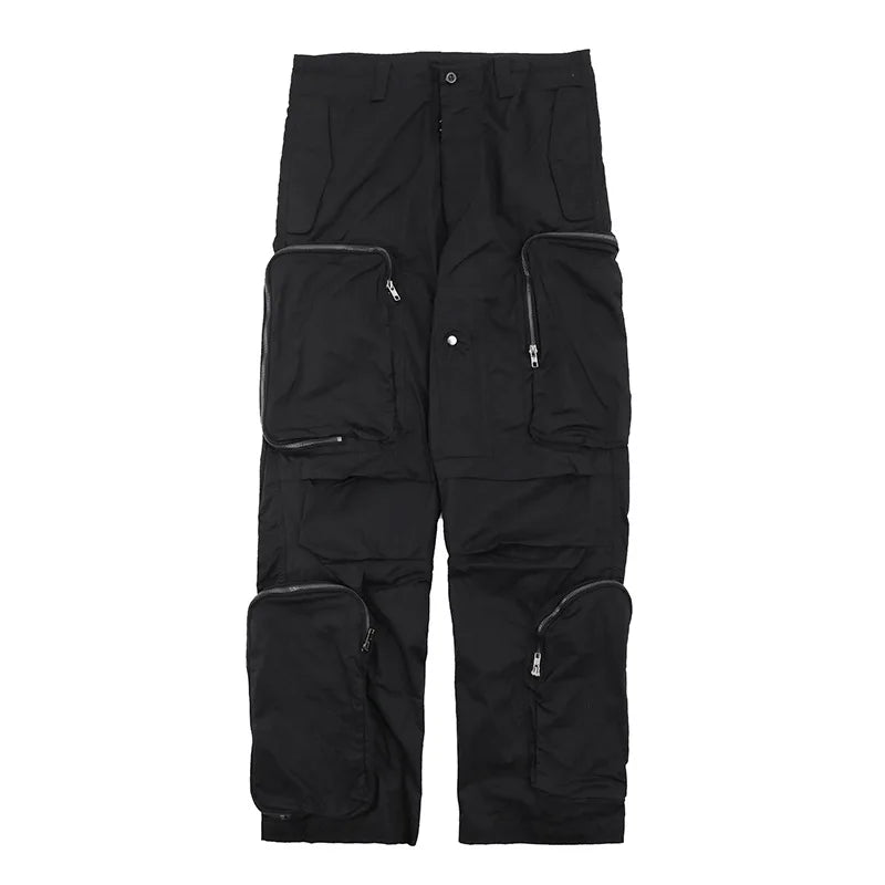 HUILIN Hot Selling New Style Drawstring Waist Multi Pockets Y2K Pants Cargo Pants Men Big Zip Pocket Baggy Pants