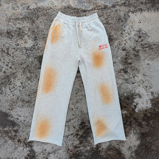 Screen Printed logo Heavy Cotton Wide Leg Sweatpants Custom Vintage Washed Men Sun Faded Raw Hem Baggy Fit Sweatpants