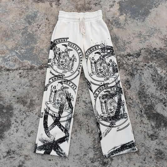 Custom Heavyweight Cotton Streetwear Sweatpants Men Screen Printing Baggy Wide Leg Graphic Y2k Sweatpants