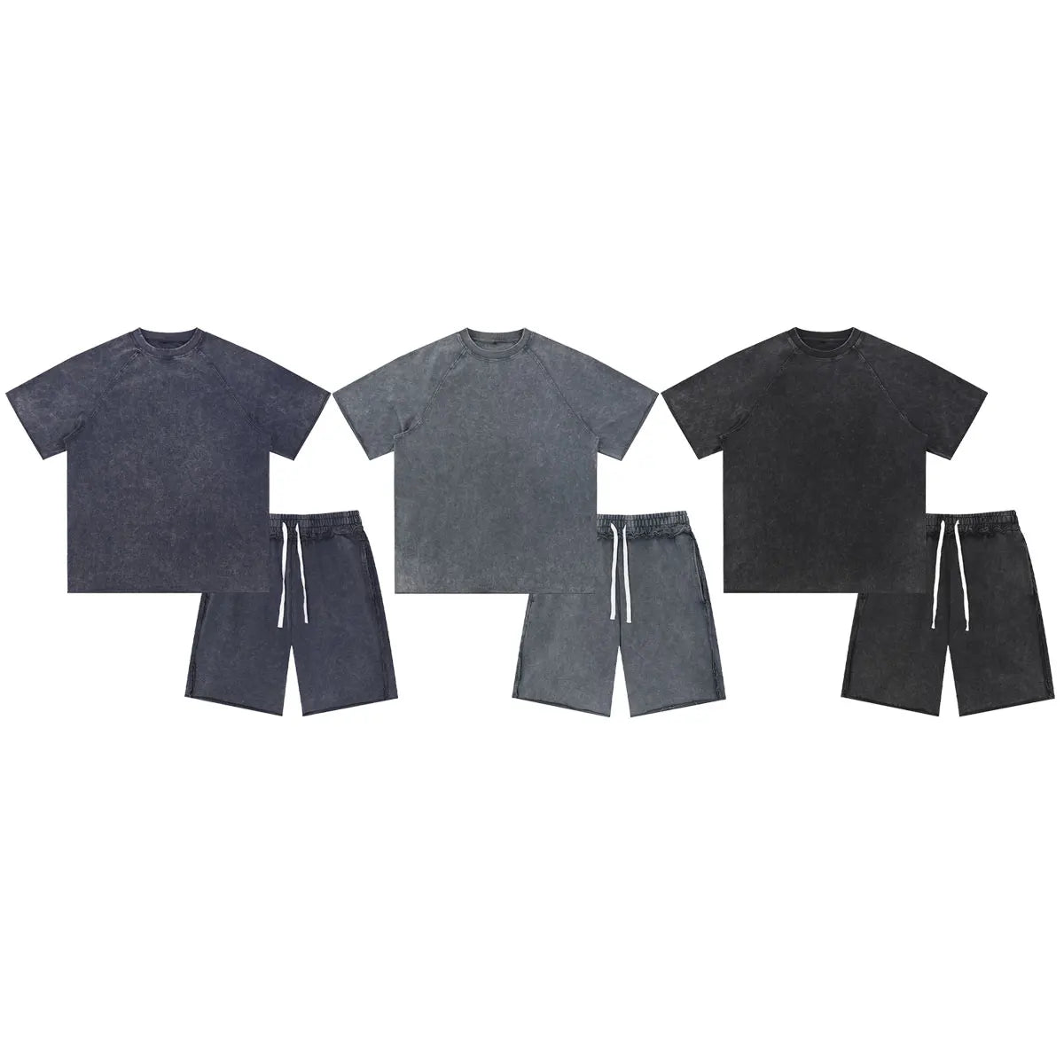 Heavyweight Cotton Supplier Low MOQ Acid Wash Garment Dye Blank Custom Print Casual Raglan Sleeve Sweatsuit Set