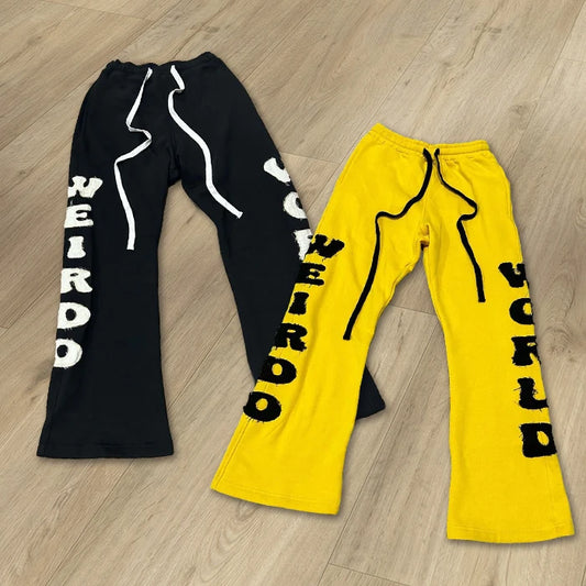 Custom blank plain joggers stacked custom printing logo drawstring casual sweat pants flared sweatpants men's pants trousers