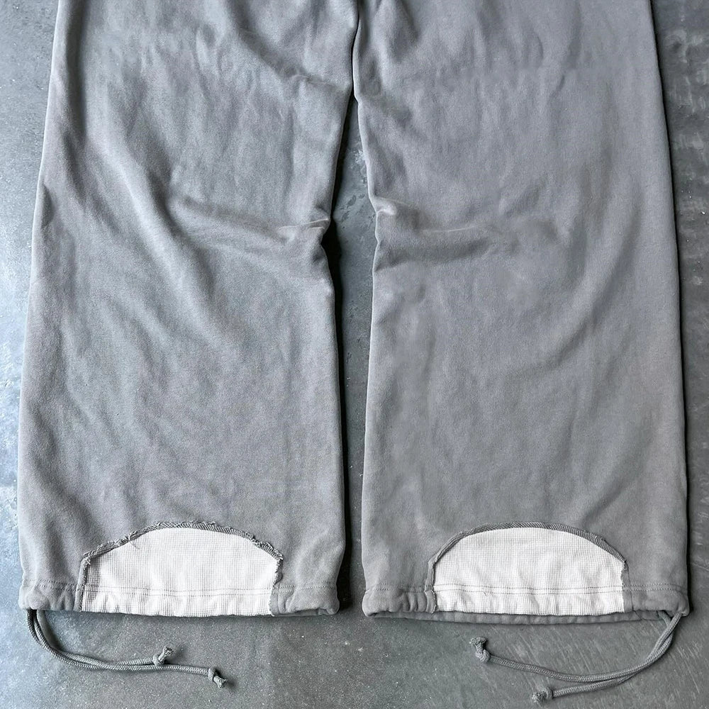 Huilin Oem Screen Printing 100% Cotton Sweatpants Men Elastic Drawstring Waist Oversized Wide Leg Baggy Sweatpants