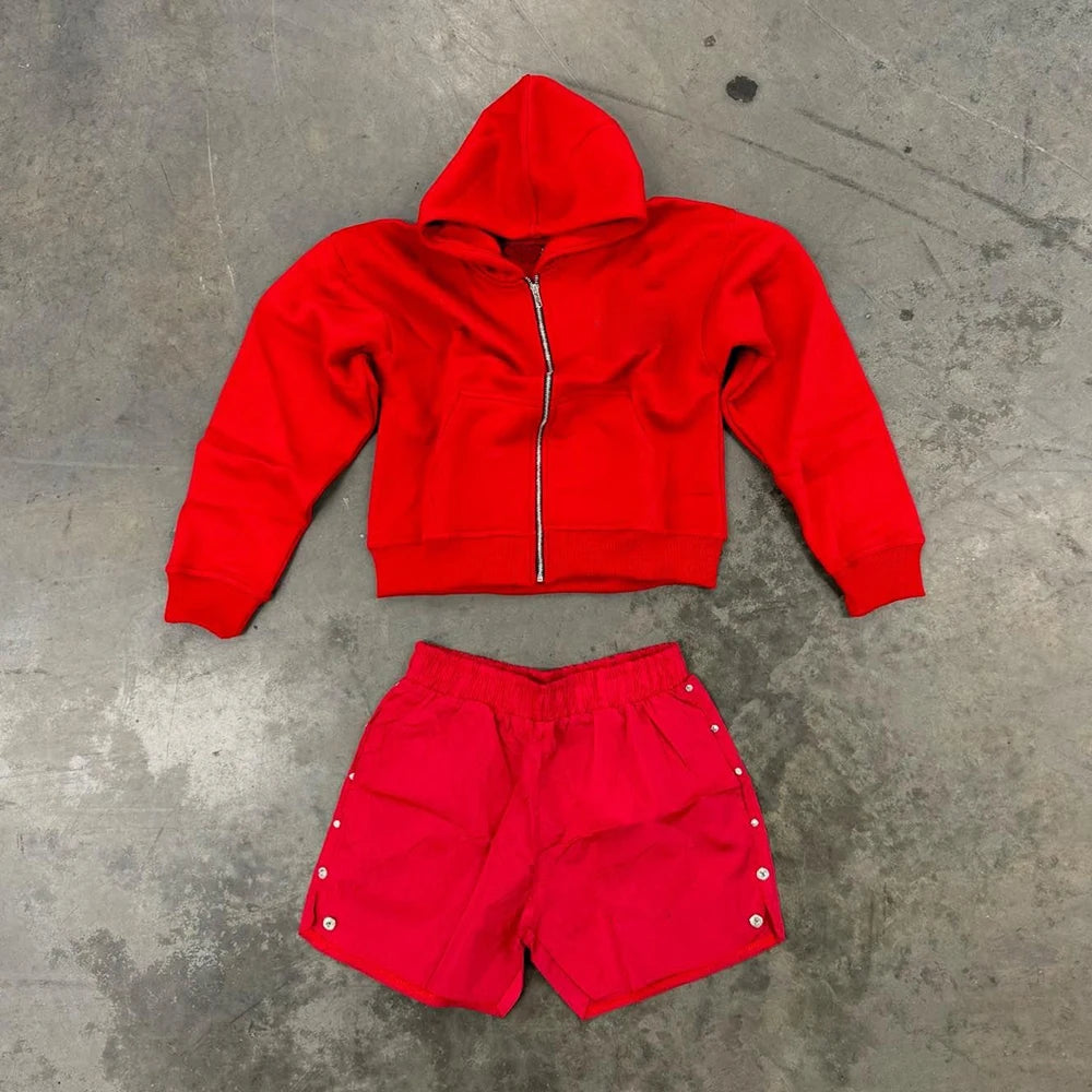 Huilin High Quality Streetwear Two Piece Hoodie Shorts Sets Custom Solid Color Men Tracksuit Sweatsuits