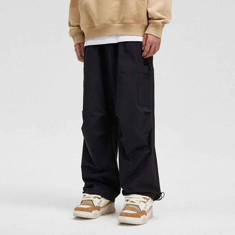 Huilin Manufacturer Oem Solid Color 100% Cotton Wide Leg Track Work Pants Men Oversized Baggy Wide Leg Twill Cargo Pants