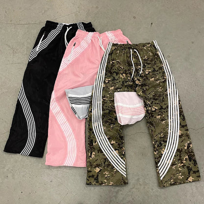 Unisex Sportswear Pants Trousers Custom Striped Trimmed Reversible Straight Wide Leg Men Track Pants