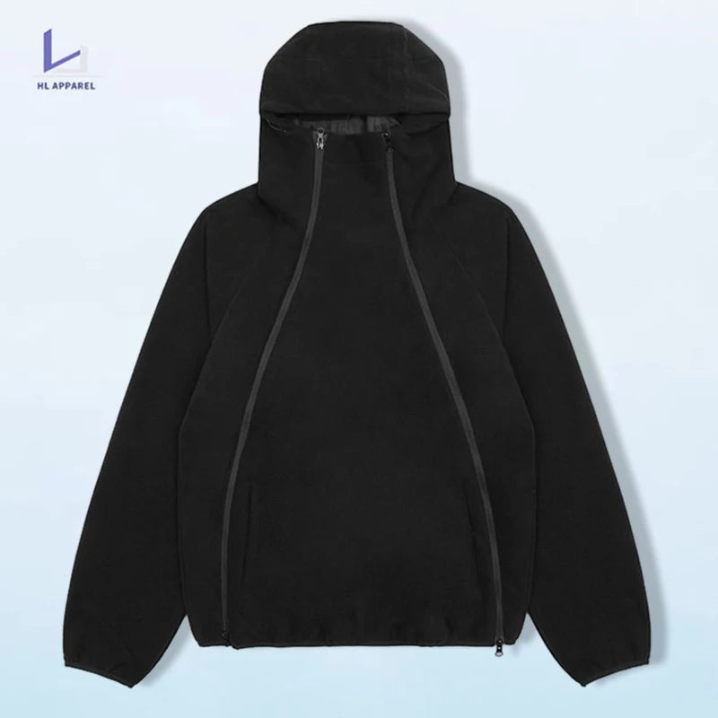 HL manufacturer wholesale new design double zip half face polar fleece plain blank hoodie full zip up hoodie with custom zipper