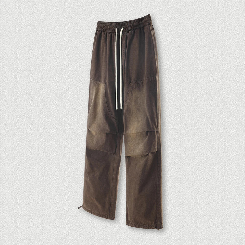 Huilin Winter Monkey Washed Gradient Woven Carpertner Outdoor Pants Oversized Wide Leg Men Sun Faded Thick Cotton Cargo Pants