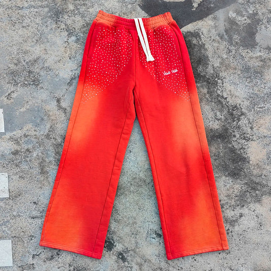 Embroidery Logo Rhinestone Sweat Pants Men Custom Vintage Monkey Washed Heavyweight French Terry Sunfaded Sweatpants