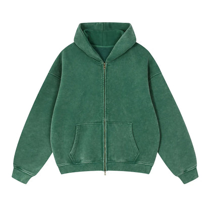 Trending Streetwear Supplier Low MOQ Vintage Oversized Blank Custom Logo Mens Full Zip up Hoodie