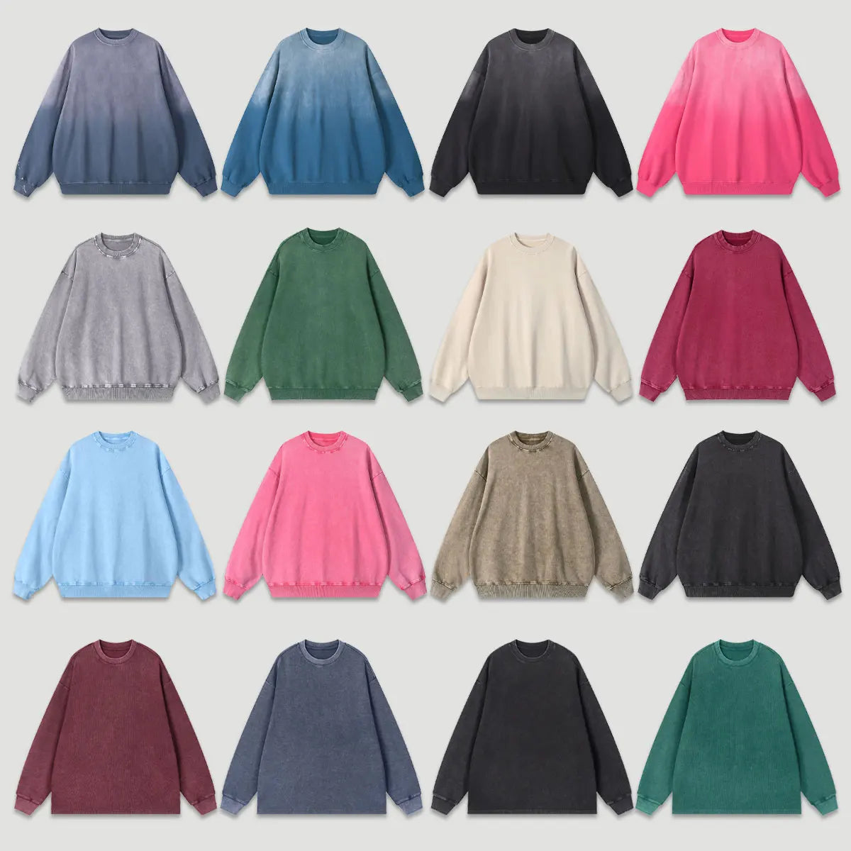Heavyweight Cotton Supplier Low MOQ Vintage Garment Dye Blank Custom Logo Casual Gradient Crewneck Sweatshirt
