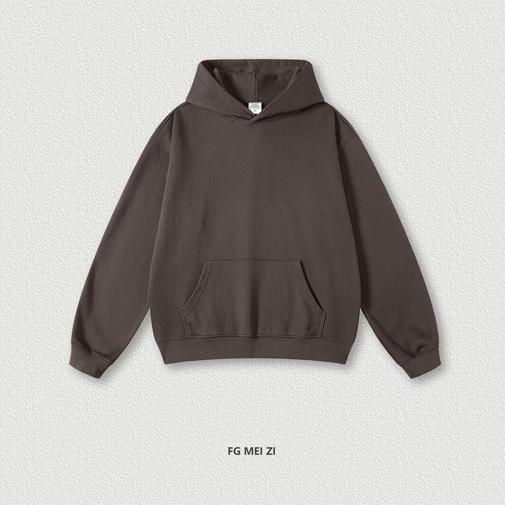 Huili Hot Selling Solid Color Unisex Blank Pullover Hoodies Custom 445Gsm Thick Cotton Men French Terry Heavyweight Hoodie