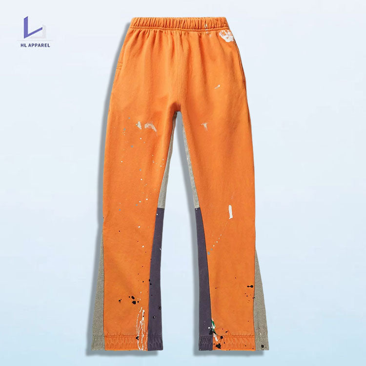 HUILI FACTORY french terry blank flare pants men custom paint embroidery flare sweatpants