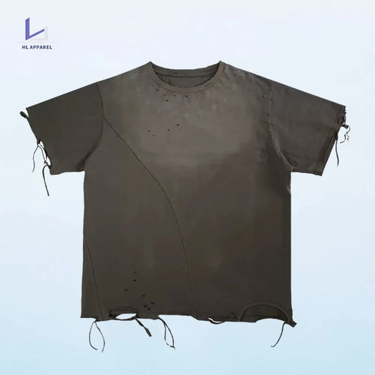 HL factory manufacture heavyweight vintage acid wash t shirt men wholesale blank streetwear tee shirts custom distressed t shirt