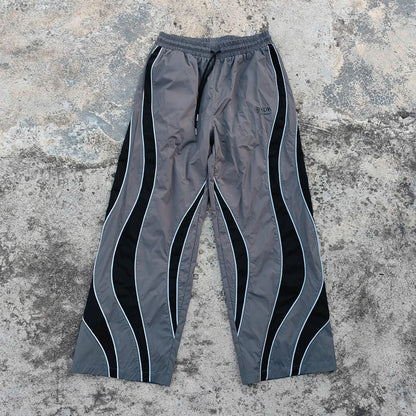 Printed logo Fashion Streetwear Woven Track Pants Custom Elastic Waist Color Block Design Wide Leg Men Baggy Tarck Pants