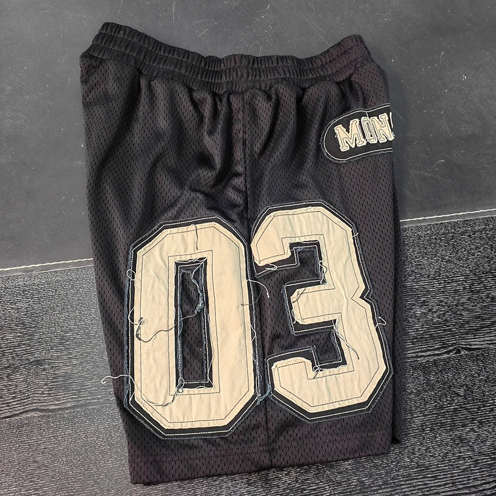 Huilin Summer New Style Heavyweight Mesh Streetwear Shorts Men Custom Applique Embroidery Patched Sports Basketball Shorts