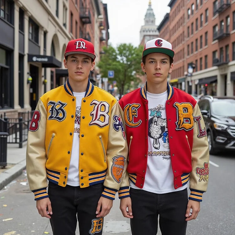 Streetwear Fashion Letterman Jacket Colored cotton Factory Custom Contrast Color Patchwork Custom Varsity Jacket Men