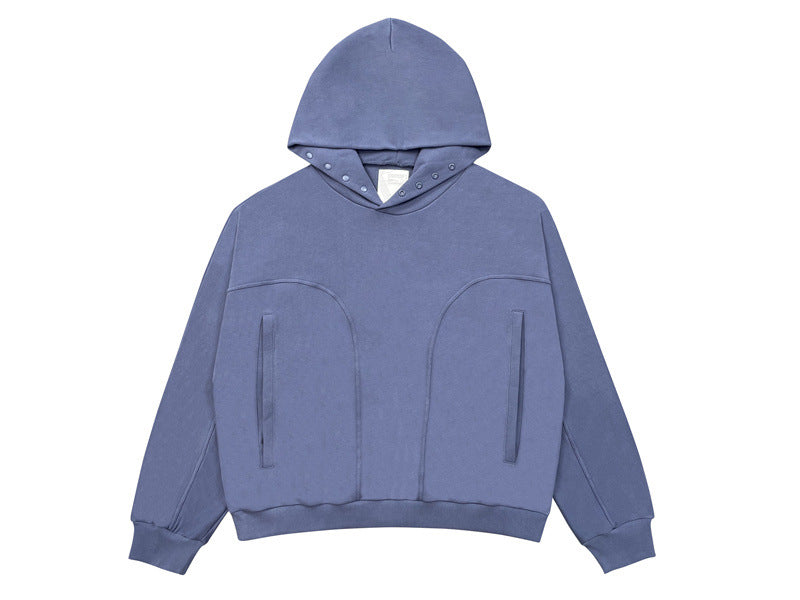 HUILI FACTORY High street loose geometric hoodie casual solid color pure cotton hoodie