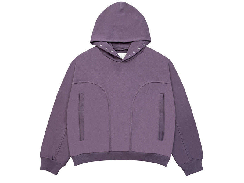 HUILI FACTORY High street loose geometric hoodie casual solid color pure cotton hoodie