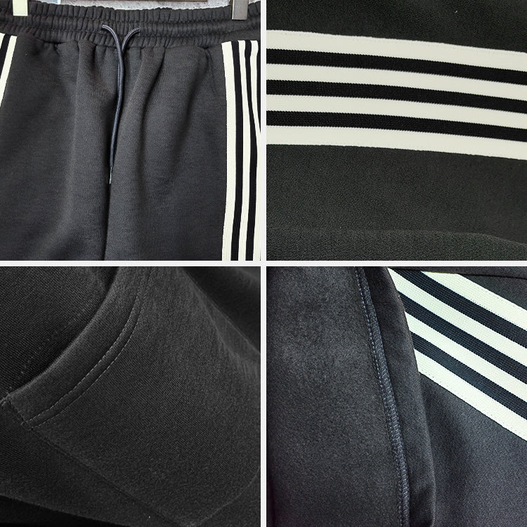 Men's Stripe Sweatpants Winter Straight Leg Pants Casual Wear Black Soft Fleece Joggers with Drawstring Waist Daily Loungewear