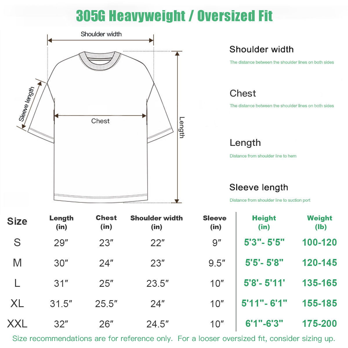 Men’s Oversized White Cotton T-Shirt 305G Heavyweight Layering Essential Crewneck TShirt for Men Unisex Boxy Fit Solid Color Streetwear Tee