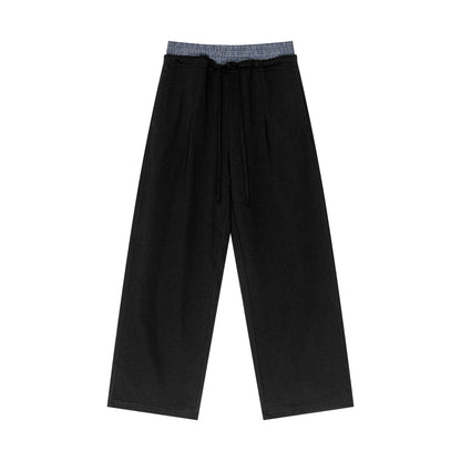 Spliced double waist wide-leg pants sports straight-leg sweatpants men