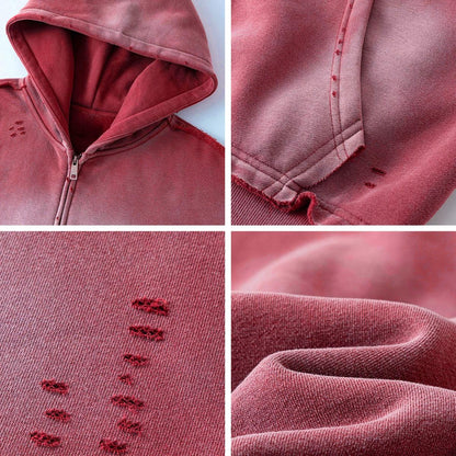 Vintage Washed Zip Up Hoodie Heavyweight 400G Oversized Faded Hoodie Y2K Streetwear Full Zip Jacket