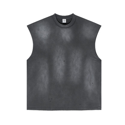 Heavyweight color acid wash sports sleeveless oversized vest men