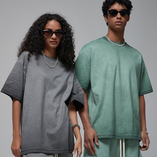 Oversized Black T Shirt for Men Soft Washed 100% Cotton Vintage Tee Unisex Gradient Short Sleeve Boxy Fit Casual Streetwear qr code