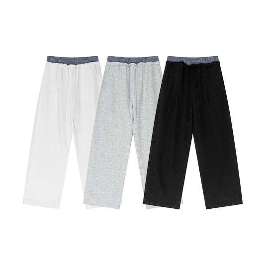 Spliced double waist wide-leg pants sports straight-leg sweatpants men