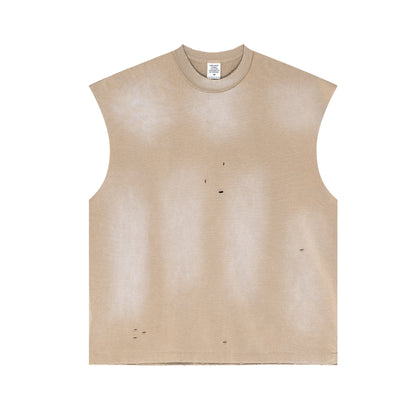 Heavyweight color acid wash sports sleeveless oversized vest men