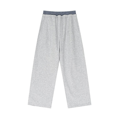 Spliced double waist wide-leg pants sports straight-leg sweatpants men