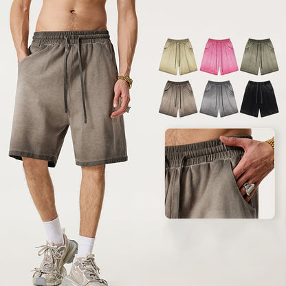 Heavyweight drawstring casual sports pants vintage back bottom stir-fried five-point pants shorts men