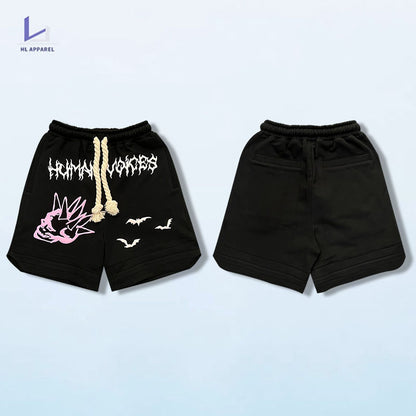 French terry drawstring custom men puff print shorts