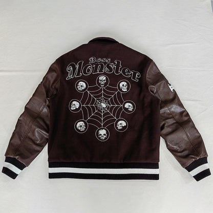 Huili Fabrik Großhandel benutzerdefinierte Logo Chenille Stickerei Letterman College Jacke mit Lederärmeln 