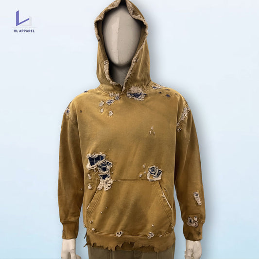 Men's vintage acid wash distressed hoodie