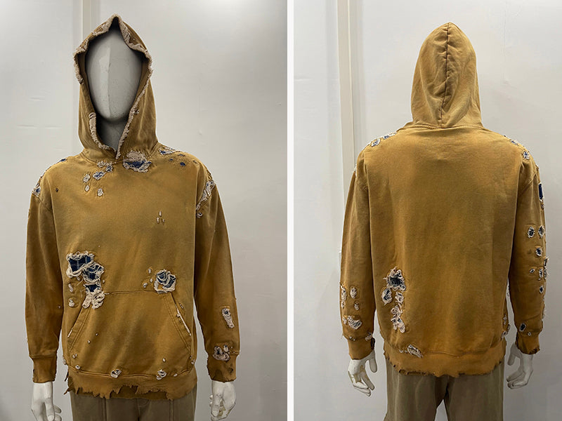 Men's vintage acid wash distressed hoodie